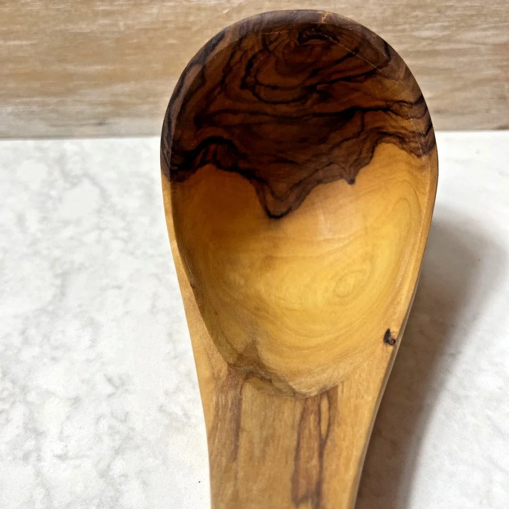 Olive Wood Ladle 12in Handcrafted Serving Utensil Rustic